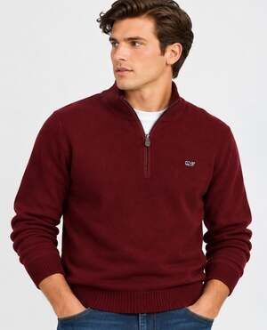 VINEYARD VINES MEN’S BURGUNDY CASHMERE BLEND 1/4 ZIP SWEATER WHALE LOGO L